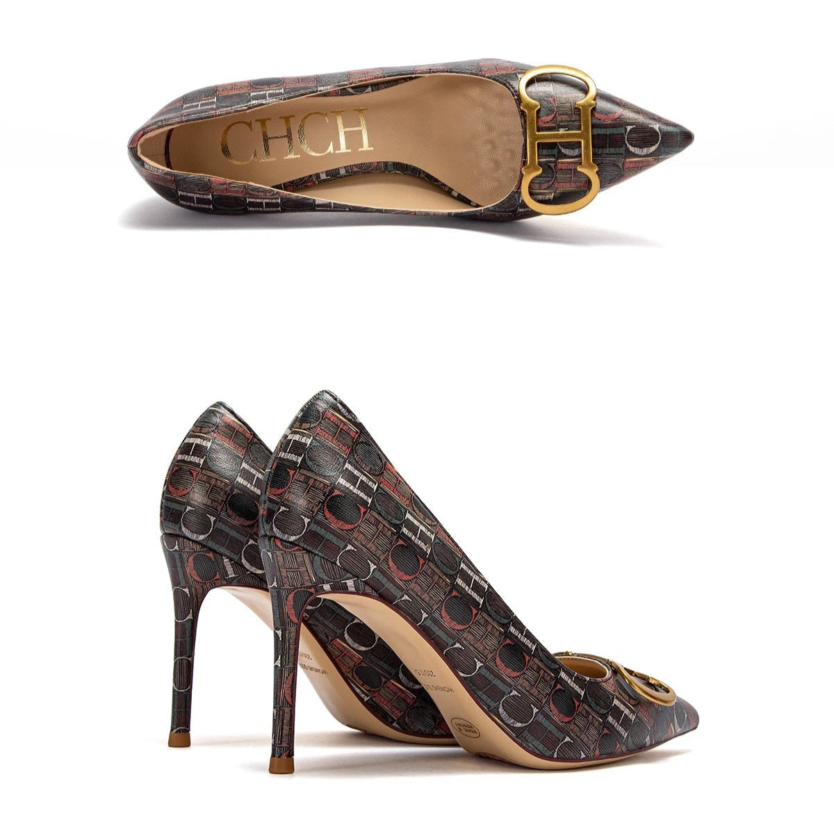 CH Luxury Beige Letter Printed Gladiator Pumps - itzy bitsy