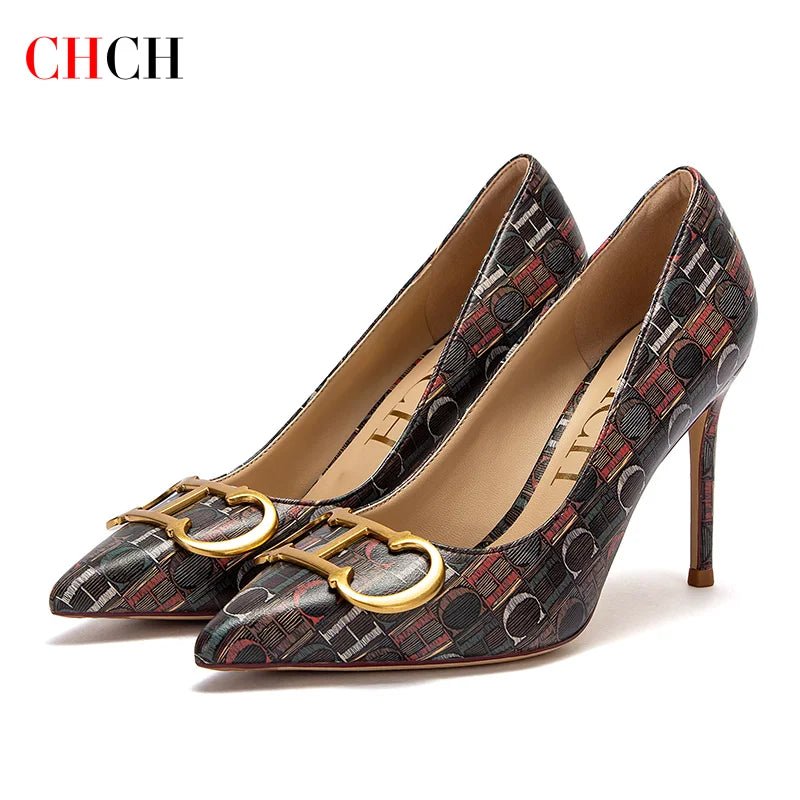 CH Luxury Beige Letter Printed Gladiator Pumps - itzy bitsy