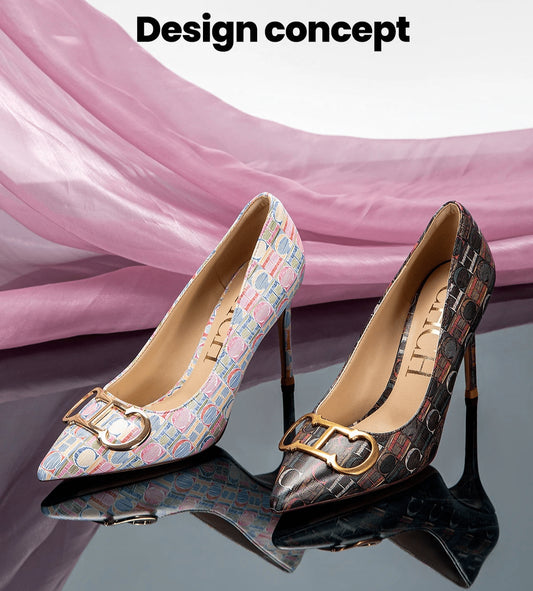 CH Luxury Beige Letter Printed Gladiator Pumps - itzy bitsy