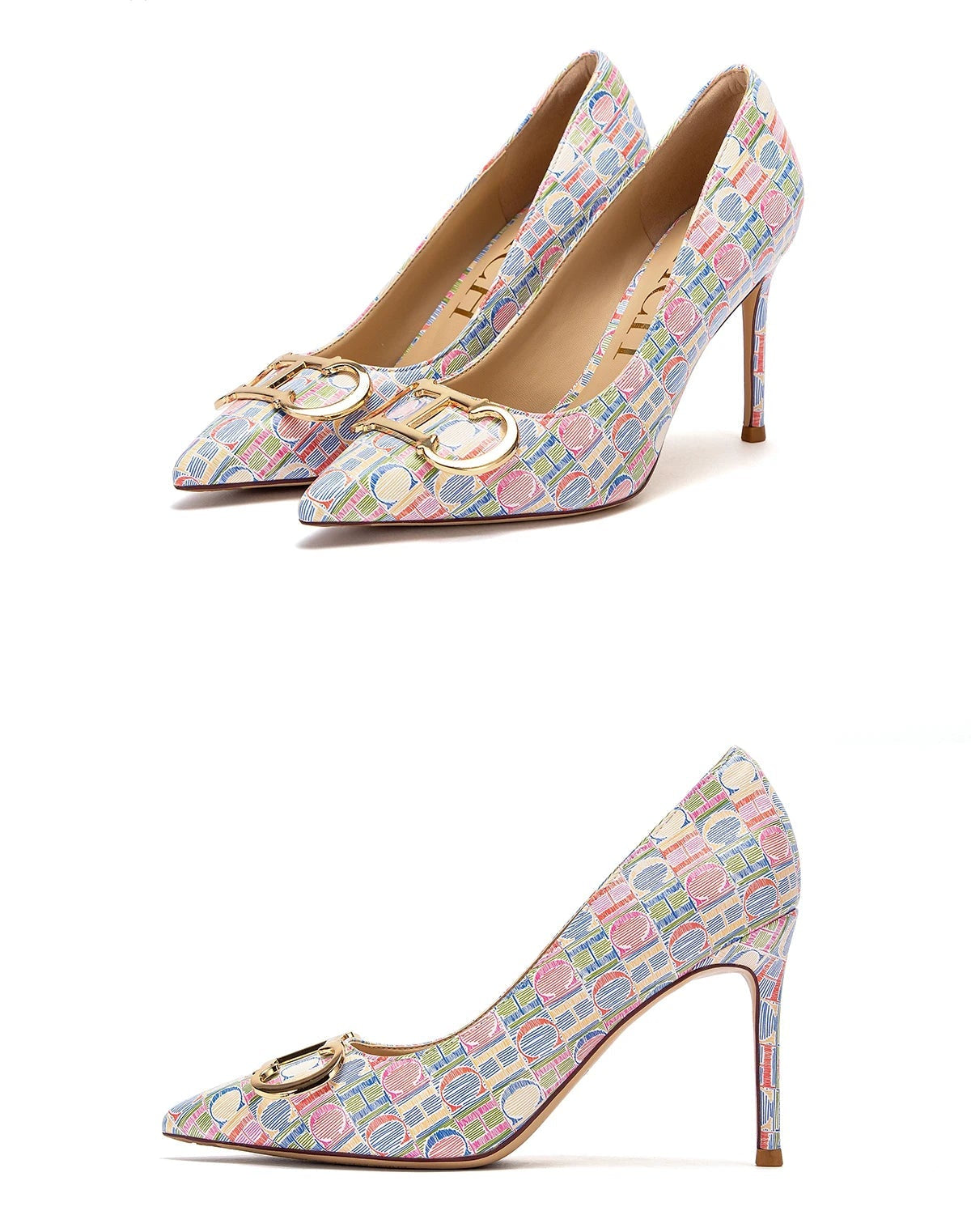 CH Luxury Beige Letter Printed Gladiator Pumps - itzy bitsy