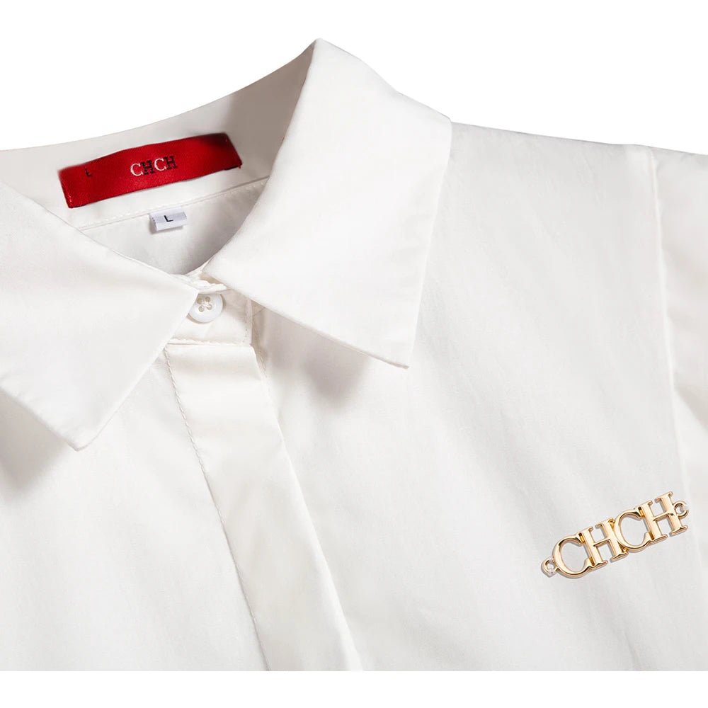 CHCH Casual Turn - down Collar Ruffles Solid Women's Blouse - itzy bitsy