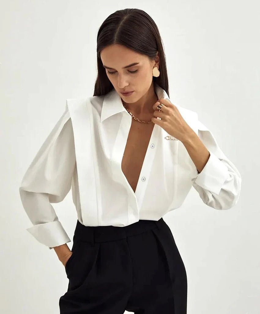 CHCH Casual Turn - down Collar Ruffles Solid Women's Blouse - itzy bitsy