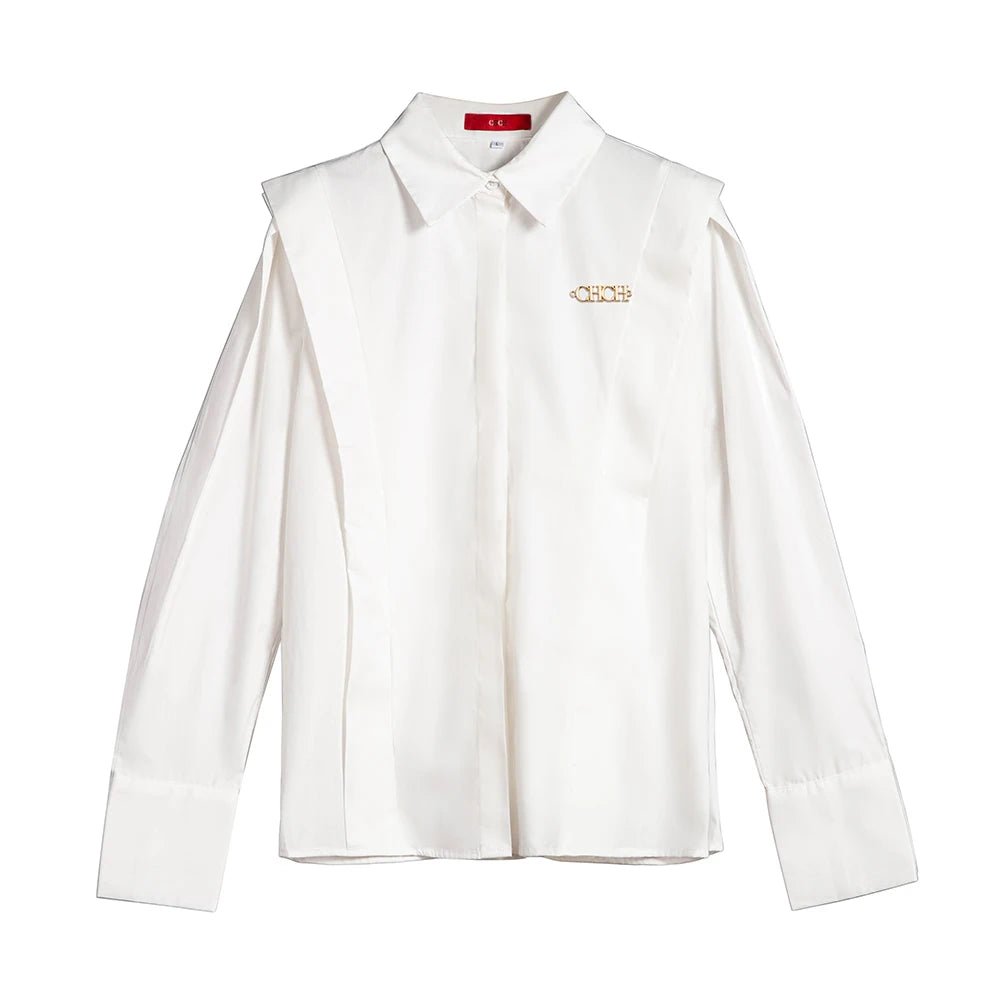 CHCH Casual Turn - down Collar Ruffles Solid Women's Blouse - itzy bitsy