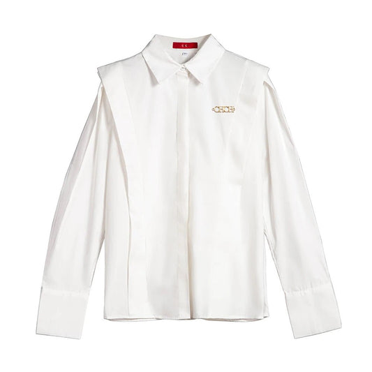 CHCH Casual Turn - down Collar Ruffles Solid Women's Blouse - itzy bitsy