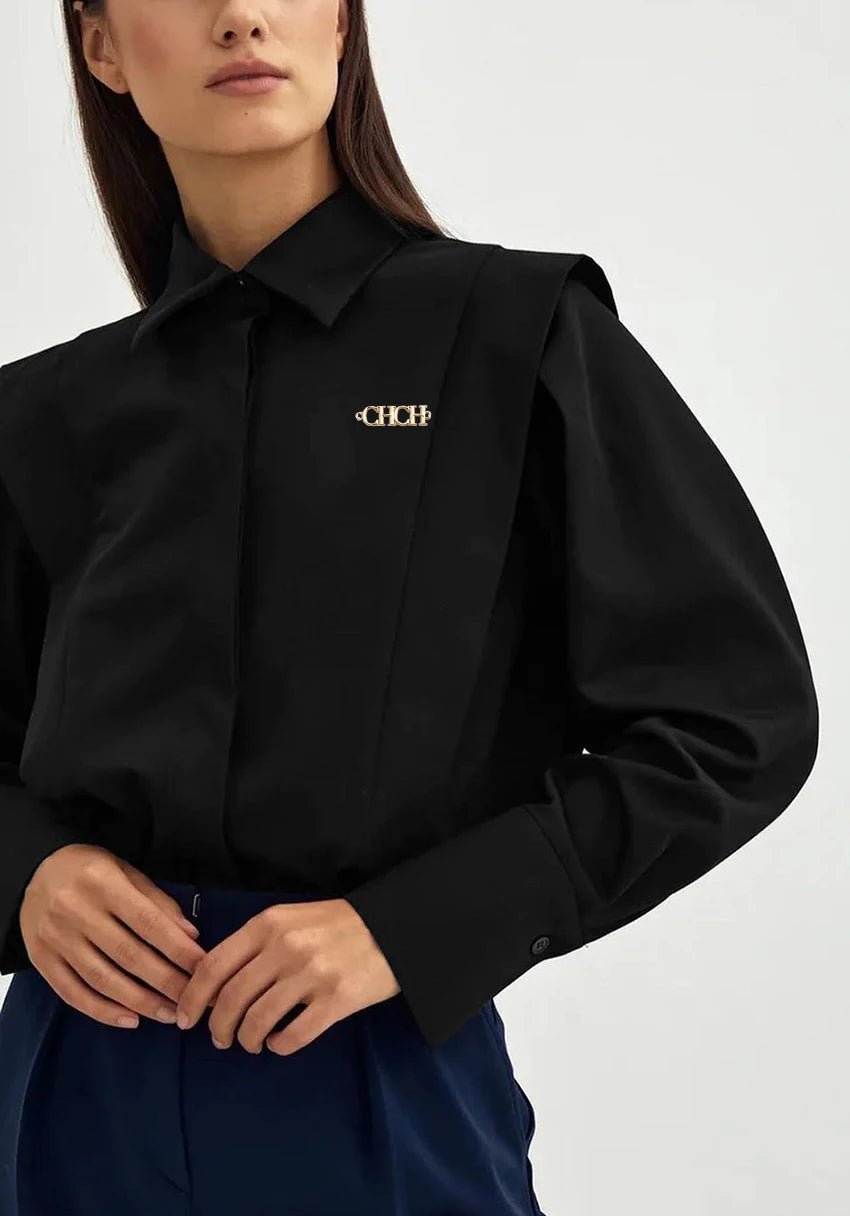 CHCH Casual Turn - down Collar Ruffles Solid Women's Blouse - itzy bitsy