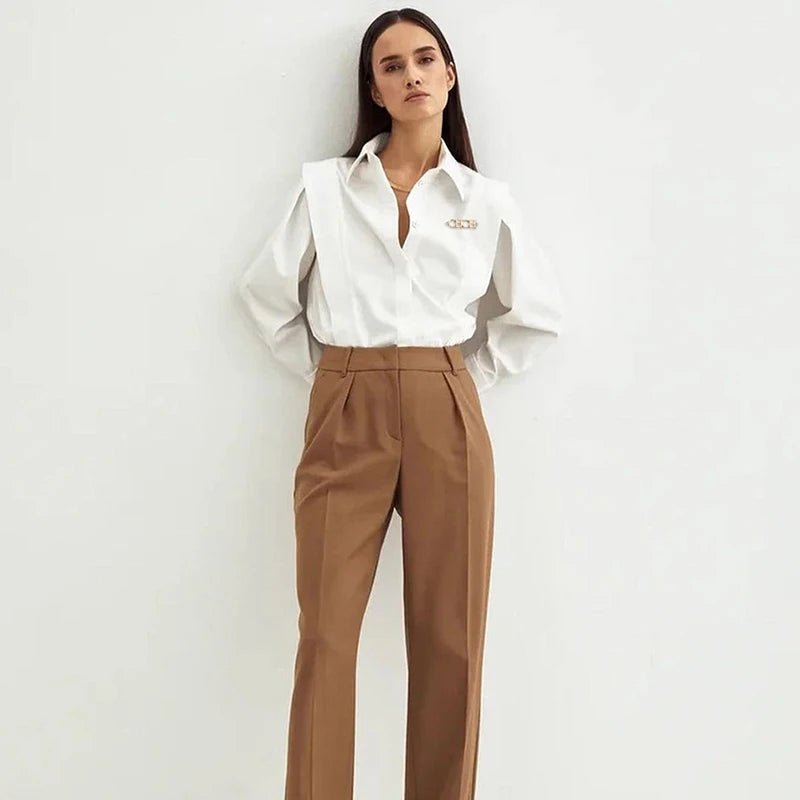 CHCH Casual Turn - down Collar Ruffles Solid Women's Blouse - itzy bitsy