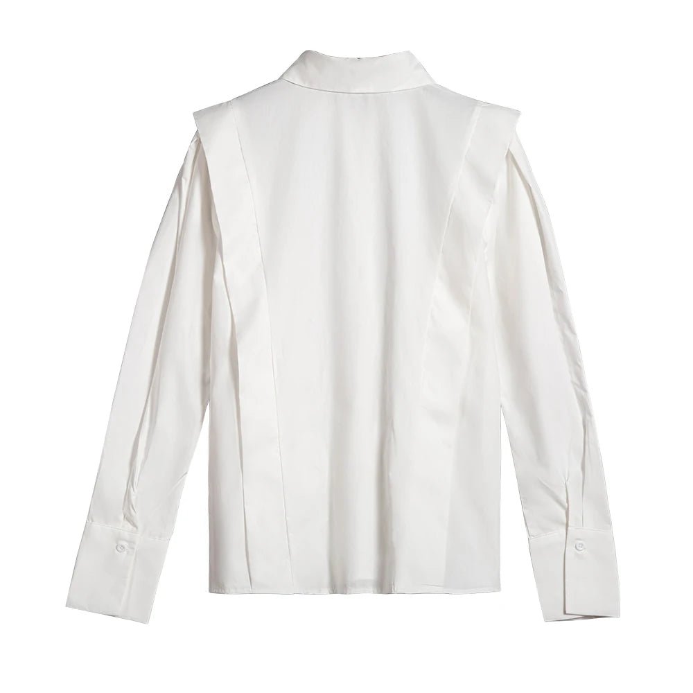 CHCH Casual Turn - down Collar Ruffles Solid Women's Blouse - itzy bitsy
