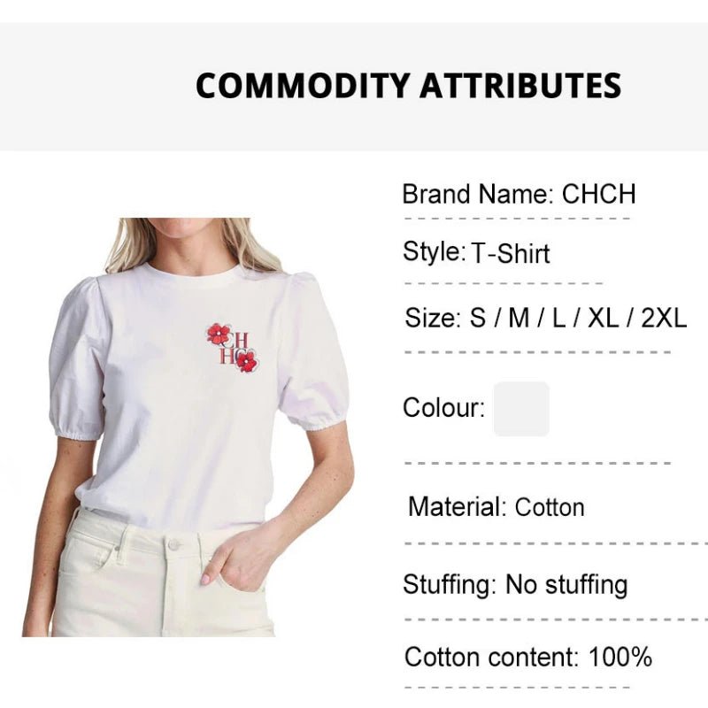 CHCH Classic Trend Embroidered Letters Lantern Sleeve Tees - itzy bitsy