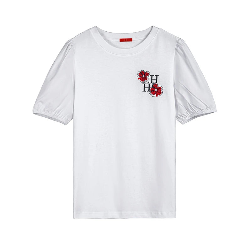 CHCH Classic Trend Embroidered Letters Lantern Sleeve Tees - itzy bitsy