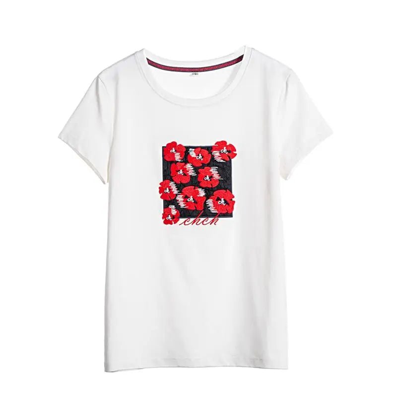 CHCH Embroidery Slim Short Sleeve T-shirts for Women - itzy bitsy