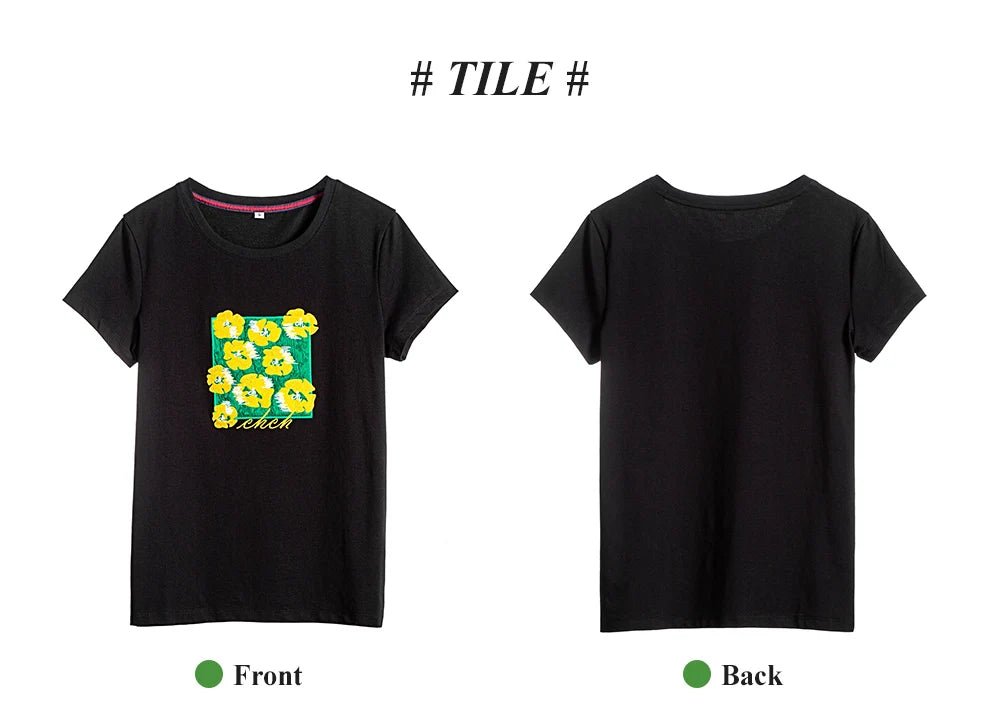 CHCH Embroidery Slim Short Sleeve T-shirts for Women - itzy bitsy