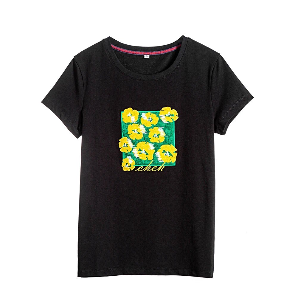 CHCH Embroidery Slim Short Sleeve T-shirts for Women - itzy bitsy