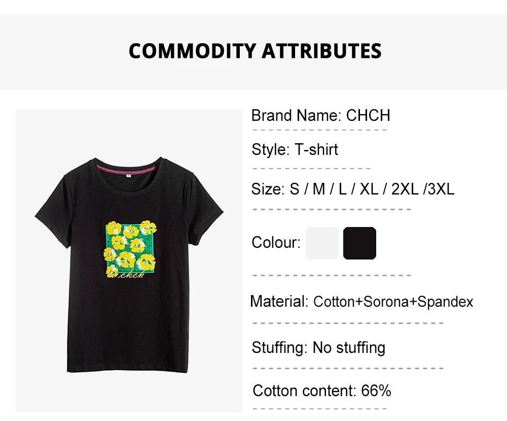 CHCH Embroidery Slim Short Sleeve T-shirts for Women - itzy bitsy