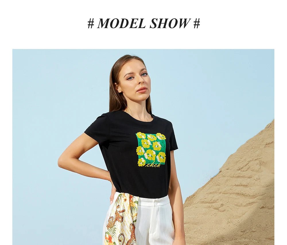 CHCH Embroidery Slim Short Sleeve T-shirts for Women - itzy bitsy