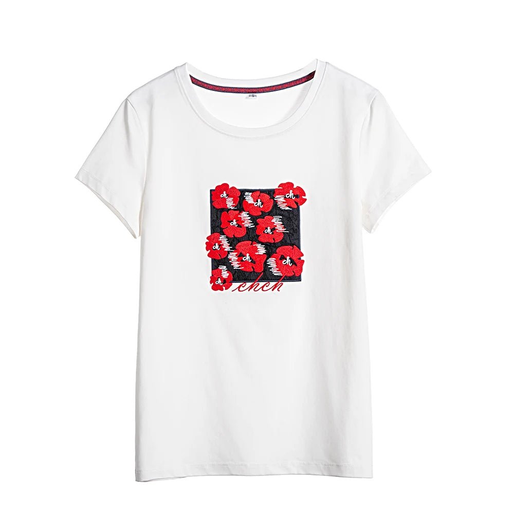 CHCH Embroidery Slim Short Sleeve T-shirts for Women - itzy bitsy