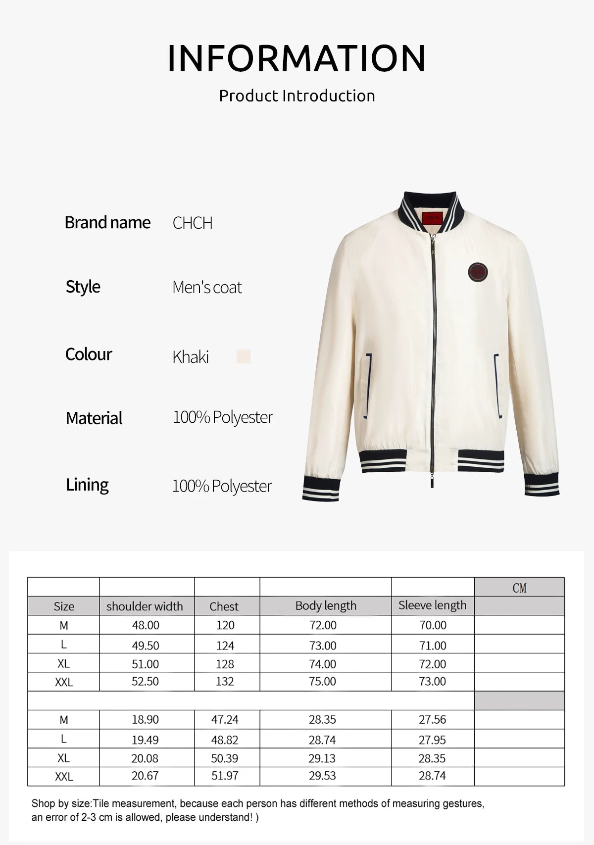 CHCH Men's Casual Zipper Windbreaker Bomber Jacket - itzy bitsy