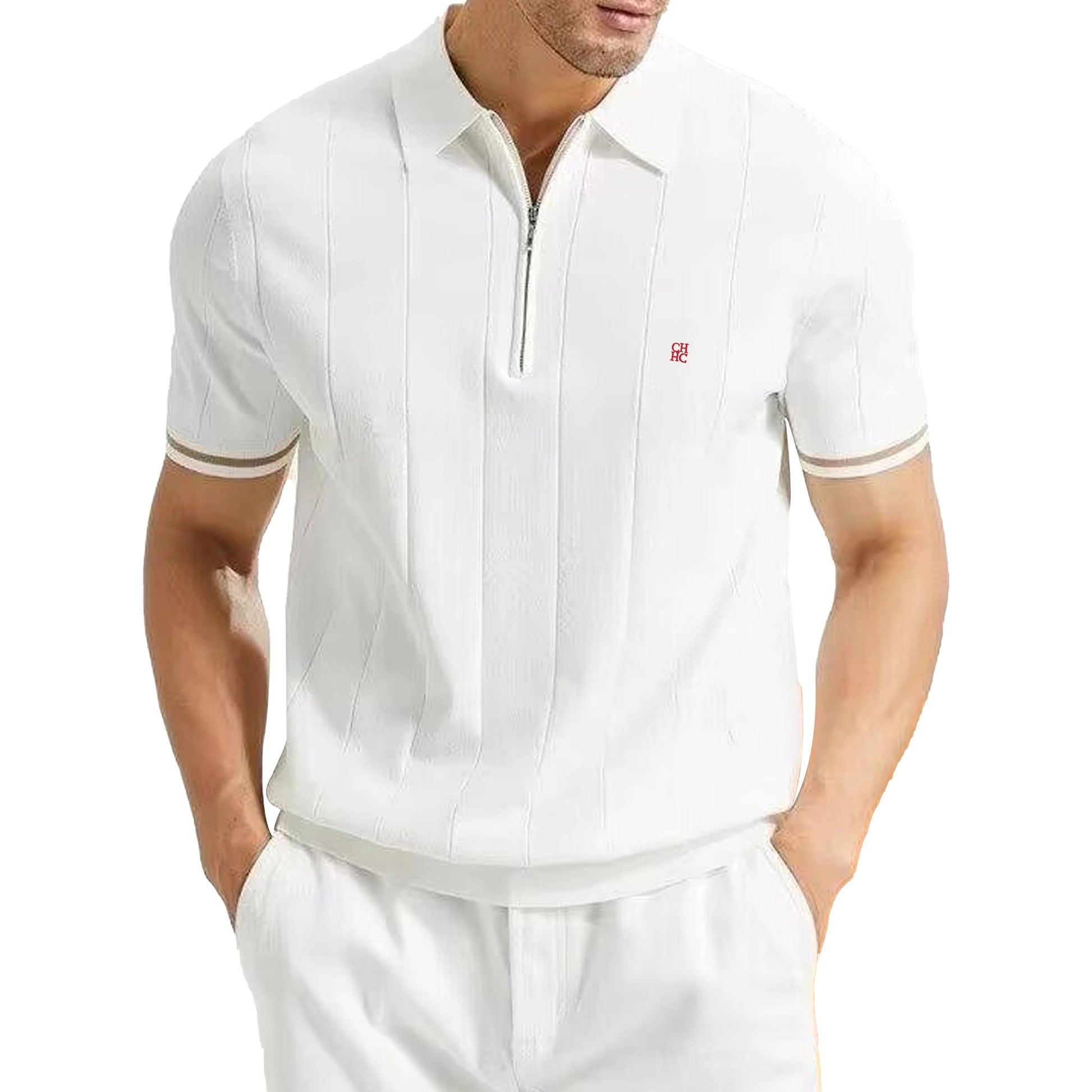 CHCH Ribbed Knit Textured Polo Shirt for Men - itzy bitsy