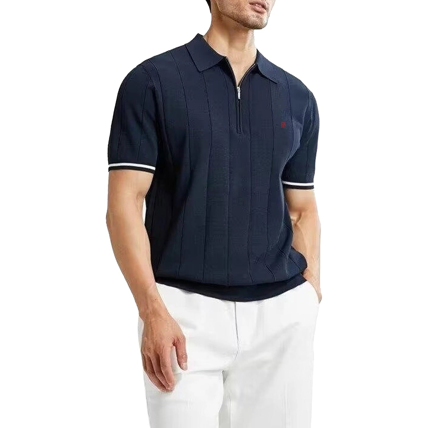 CHCH Ribbed Knit Textured Polo Shirt for Men - itzy bitsy