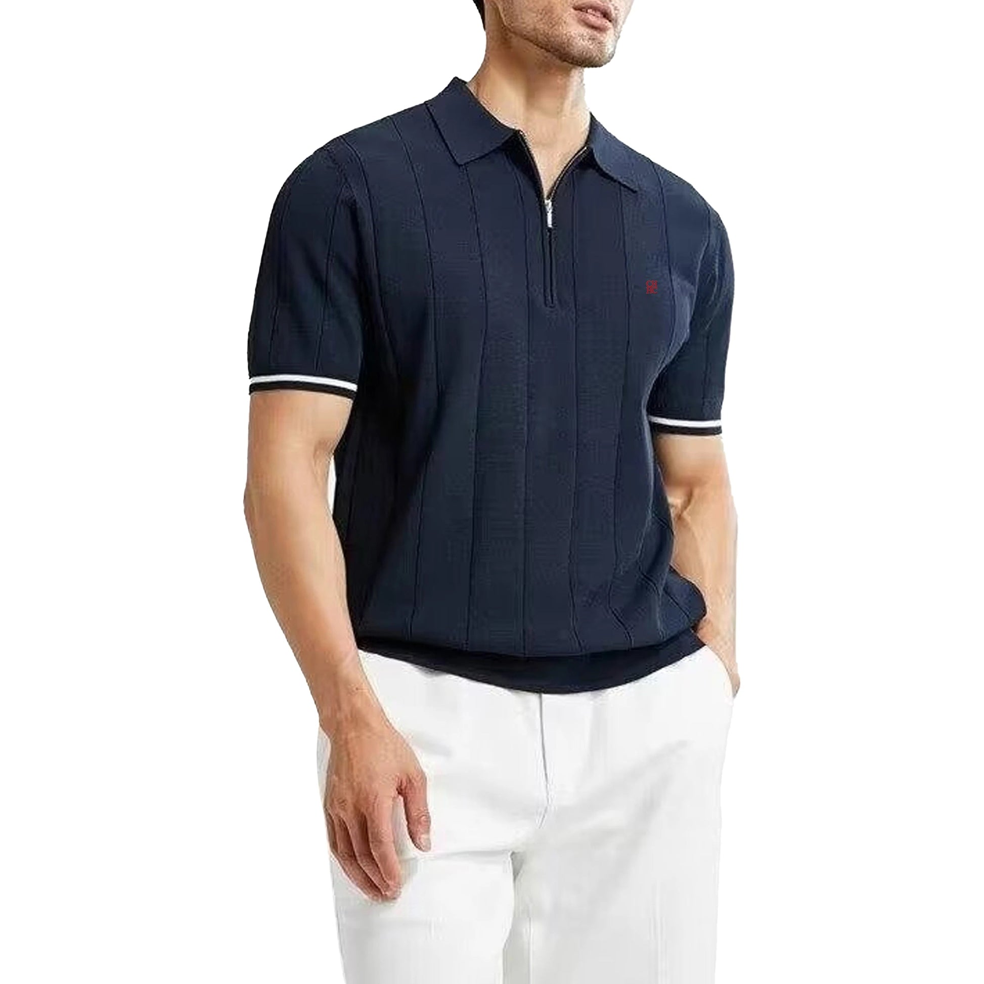 CHCH Ribbed Knit Textured Polo Shirt for Men - itzy bitsy