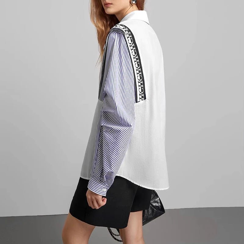 CHCH Striped Patchwork Classic Retro Long Sleeve Shirt for Women - itzy bitsy