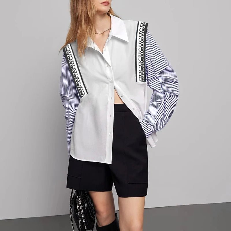 CHCH Striped Patchwork Classic Retro Long Sleeve Shirt for Women - itzy bitsy