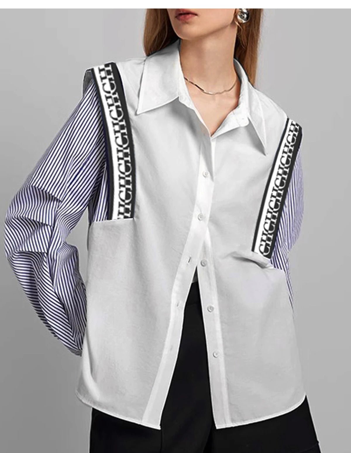 CHCH Striped Patchwork Classic Retro Long Sleeve Shirt for Women - itzy bitsy