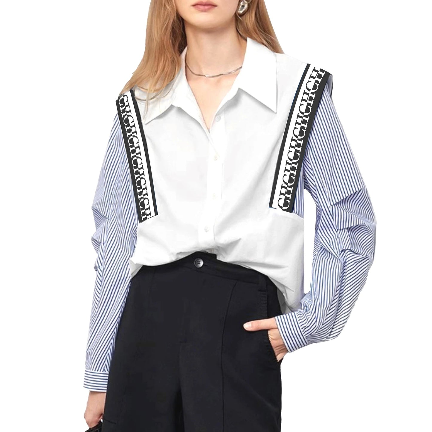 CHCH Striped Patchwork Classic Retro Long Sleeve Shirt for Women - itzy bitsy