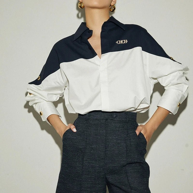 CHCH Women's Contrast Patchwork Temperament Blouse - itzy bitsy