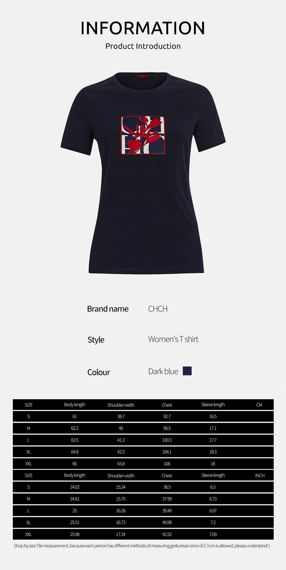 CHCH Women's Short Sleeve Flower Embroidery Design Female Tee - itzy bitsy