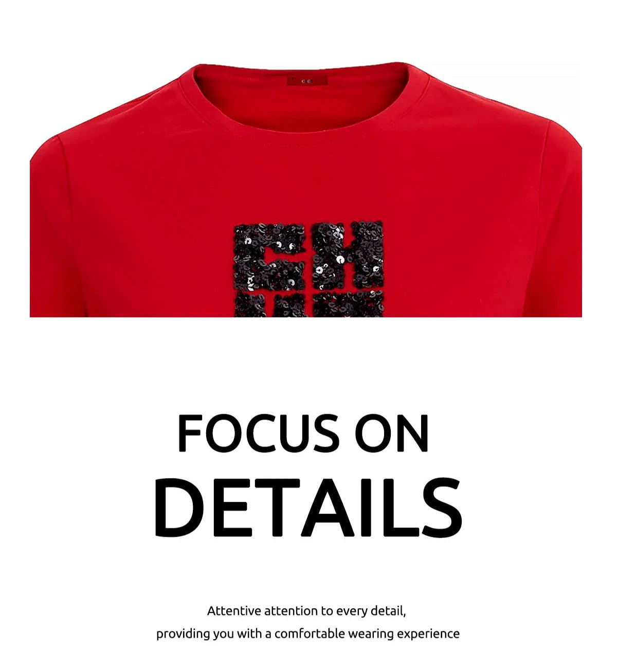 CHCH Women's Short Sleeve Temperament Sequin Design Tee - itzy bitsy