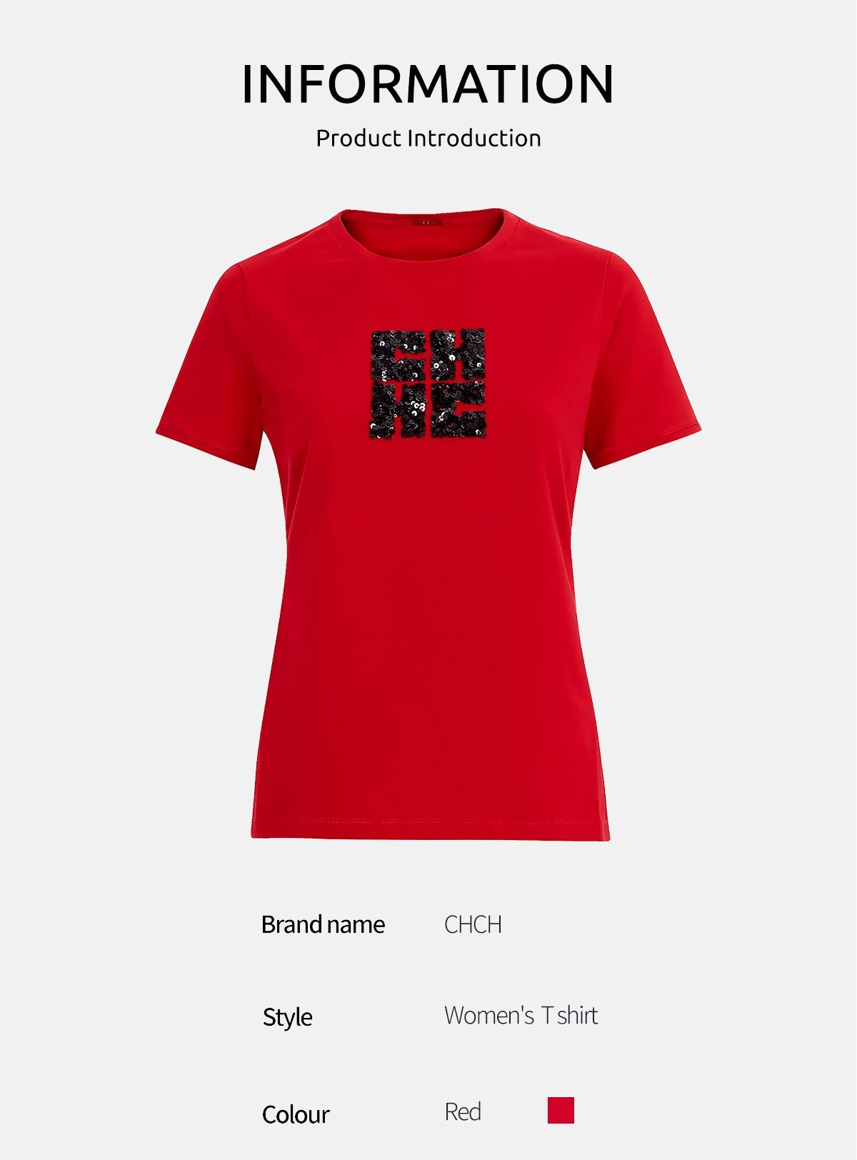 CHCH Women's Short Sleeve Temperament Sequin Design Tee - itzy bitsy