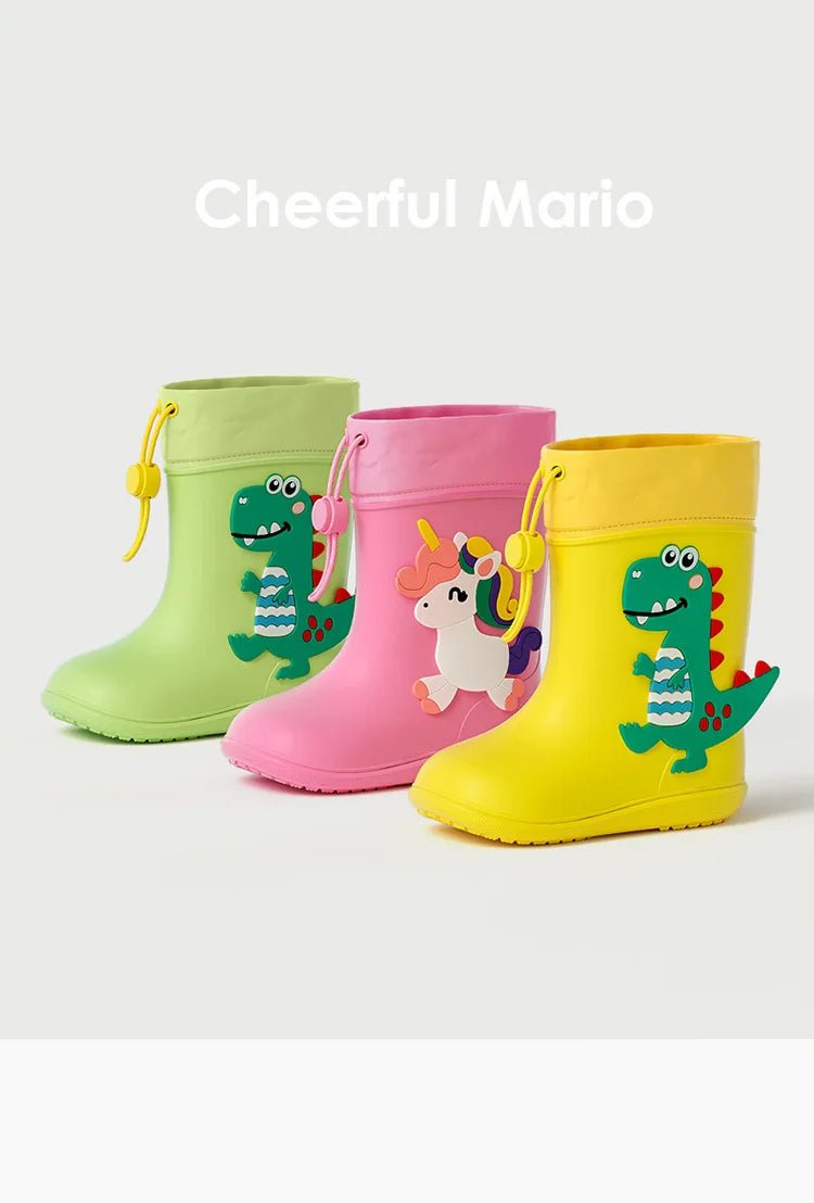 Cheerful Mario Kids Rain Boots Animal Design - itzy bitsy