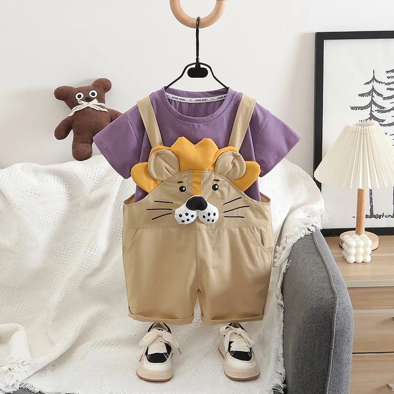 Children 2PCS Set Cotton Lion Tops - Suspender Pants Suit - itzy bitsy