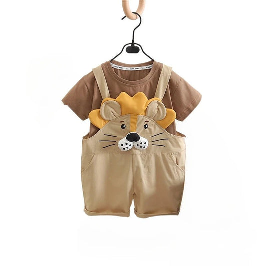 Children 2PCS Set Cotton Lion Tops - Suspender Pants Suit - itzy bitsy