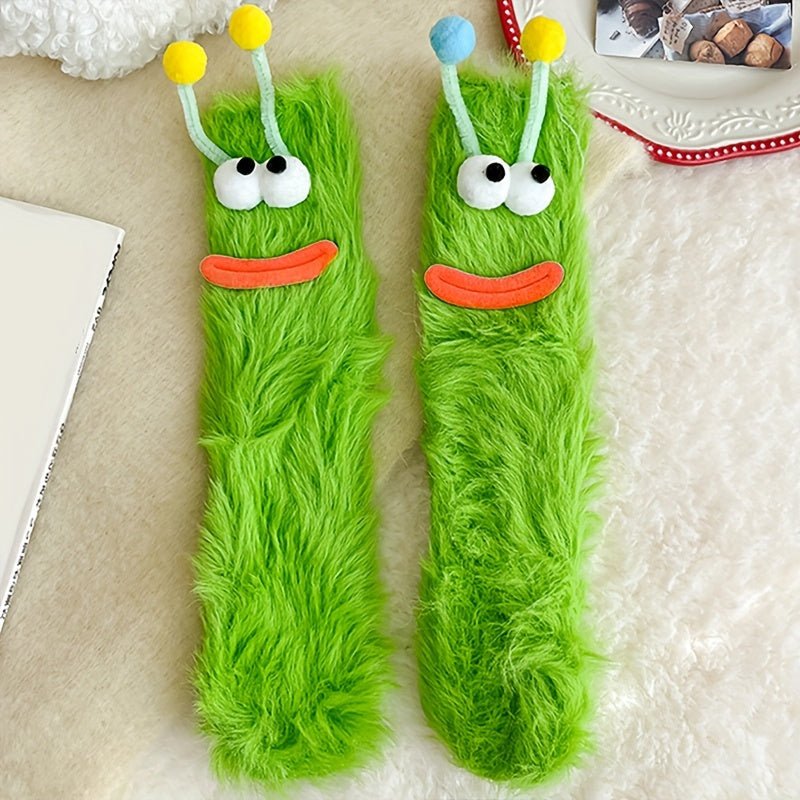 Cozy & Cute 3D Cartoon Expression Plush Fuzzy Socks - itzy bitsy