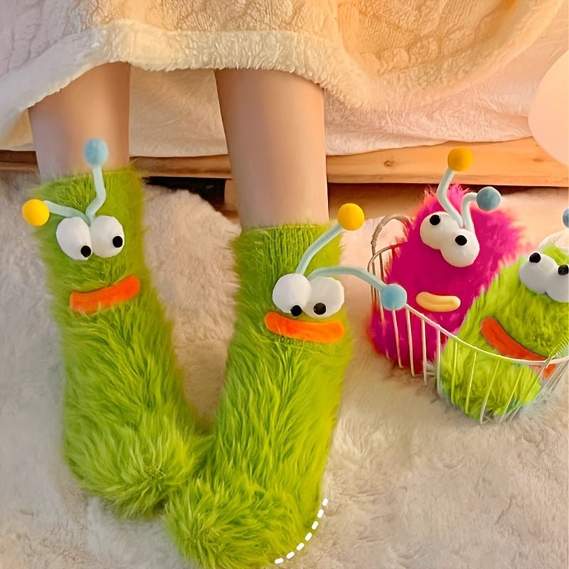 Cozy & Cute 3D Cartoon Expression Plush Fuzzy Socks - itzy bitsy