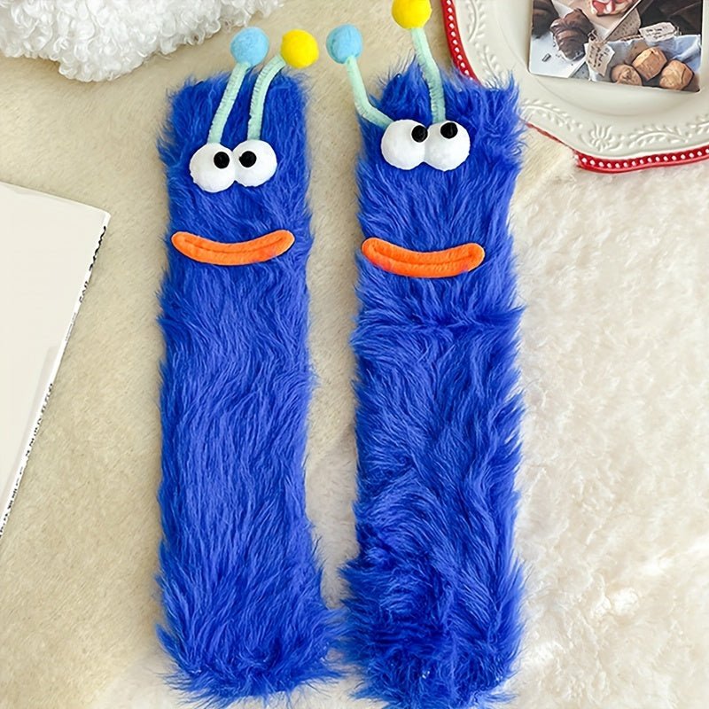 Cozy & Cute 3D Cartoon Expression Plush Fuzzy Socks - itzy bitsy