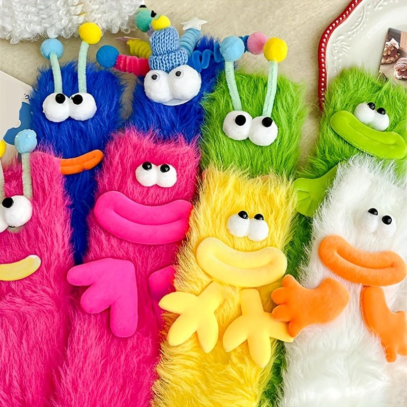 Cozy & Cute 3D Cartoon Expression Plush Fuzzy Socks - itzy bitsy