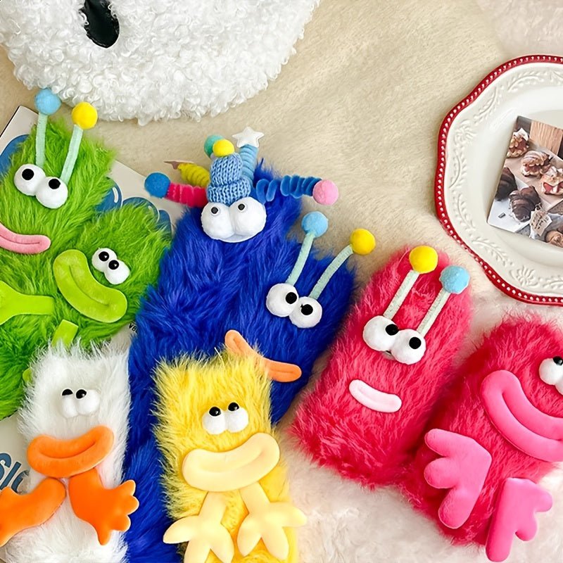 Cozy & Cute 3D Cartoon Expression Plush Fuzzy Socks - itzy bitsy