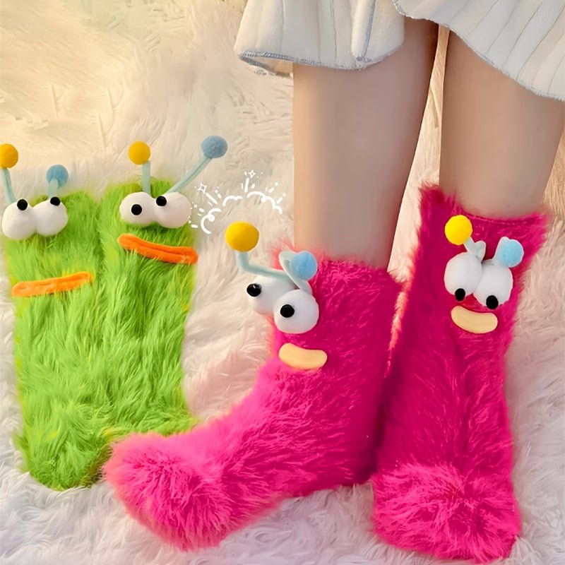 Cozy & Cute 3D Cartoon Expression Plush Fuzzy Socks - itzy bitsy