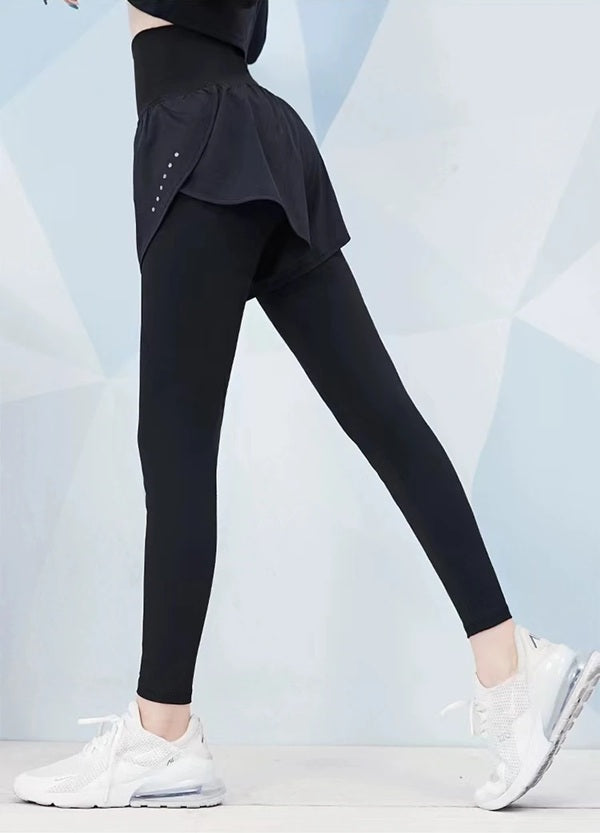 Women's High Waist Elastic Sports Legging with fake Short