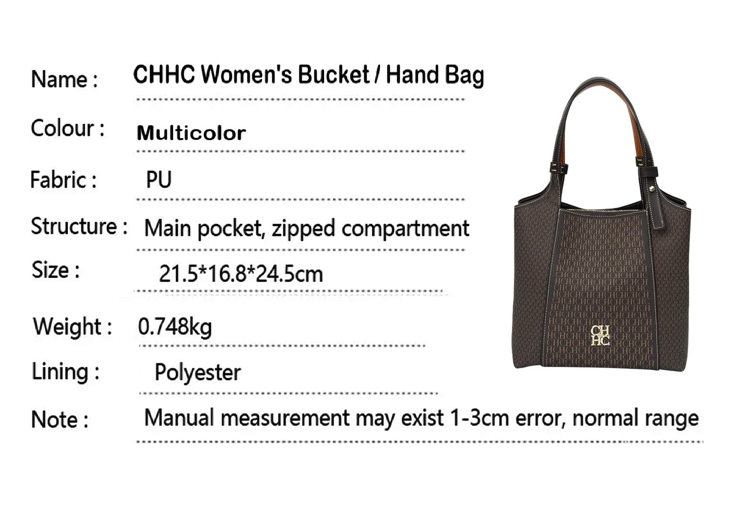 CHHC Women's Crossbody Bucket / Hand Bag
