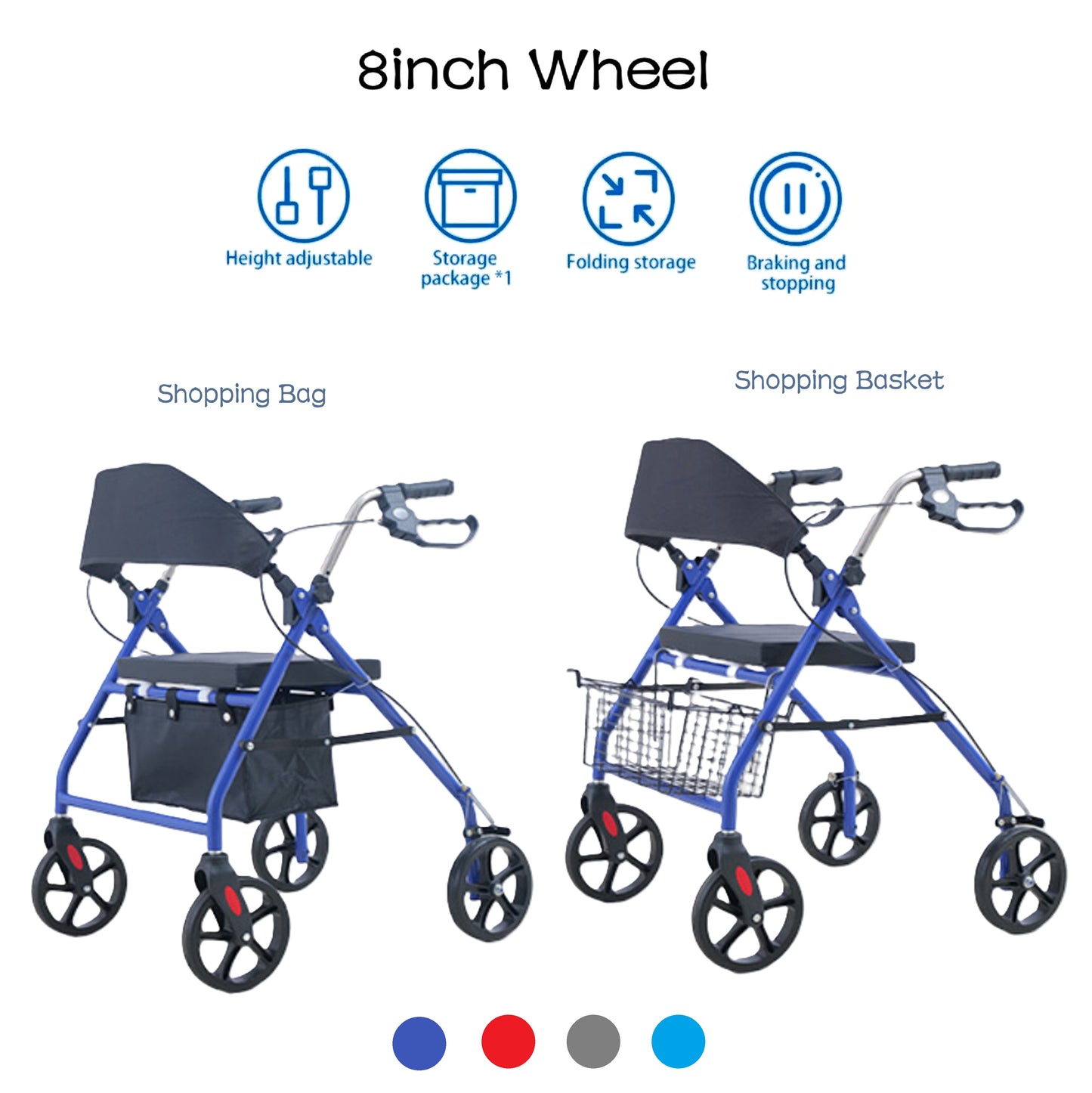 Foldable Elderly Rollator Walker with Seat and Basket - Free Shipping