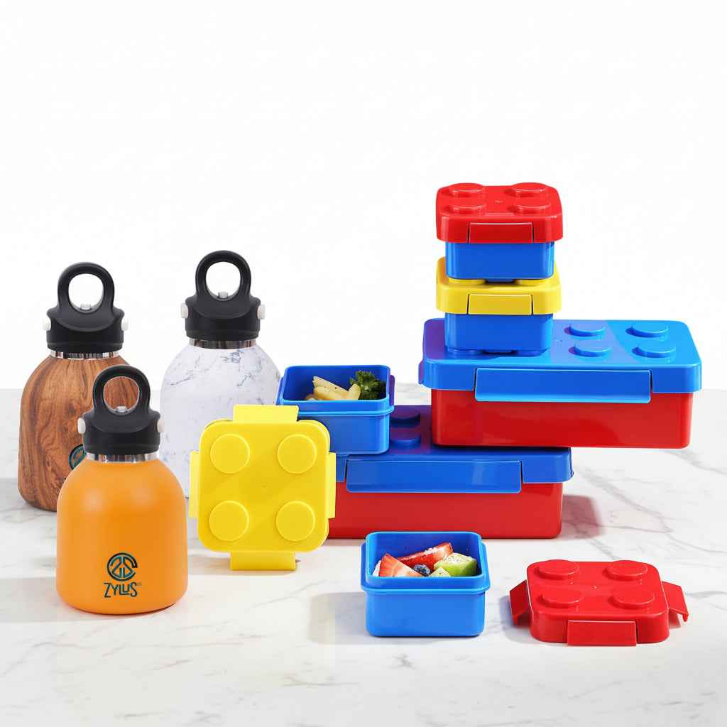 Building Block Lunch Box & Water Bottle 4Pcs Set