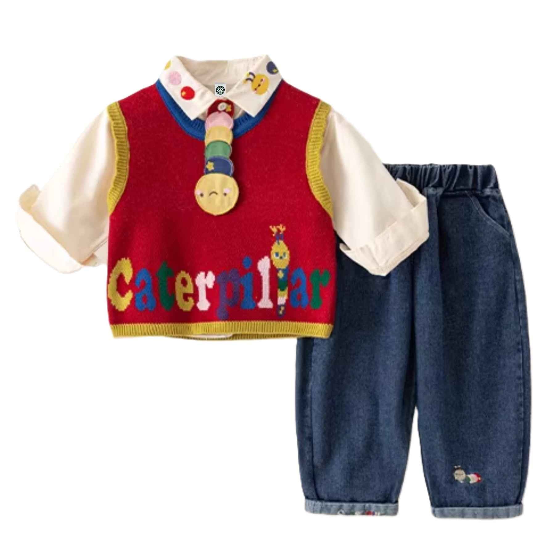 Boy's Multicolor Knit Caterpillar 3Pcs Set
