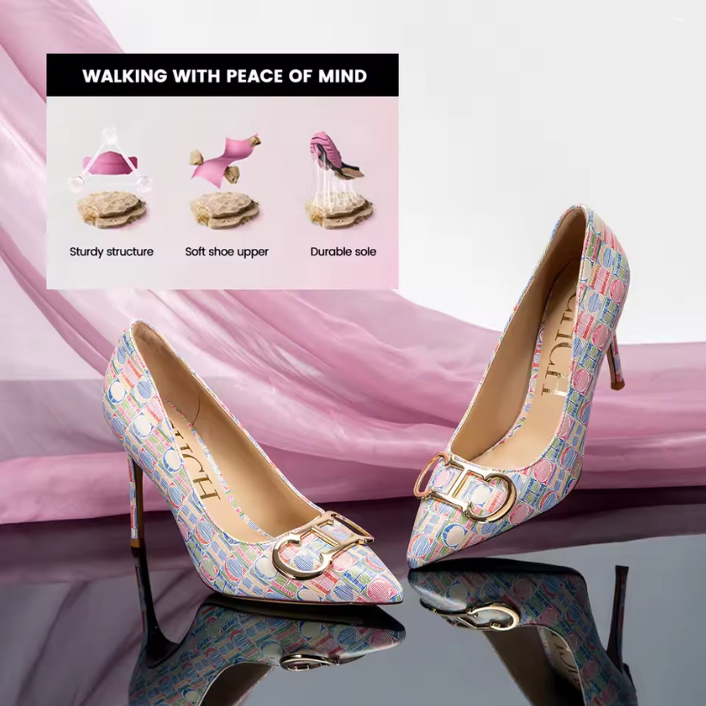 CH Letter Printed Slingback Pumps