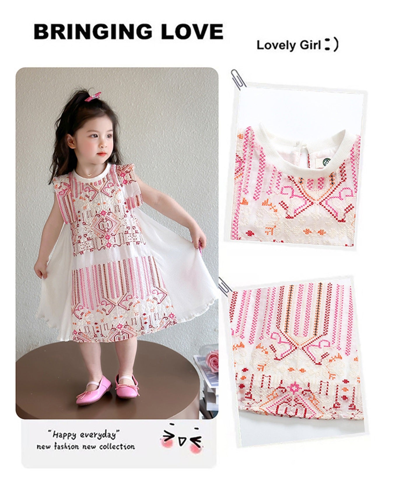 Zylus - Embroidered Little Girl Pleated Sundress