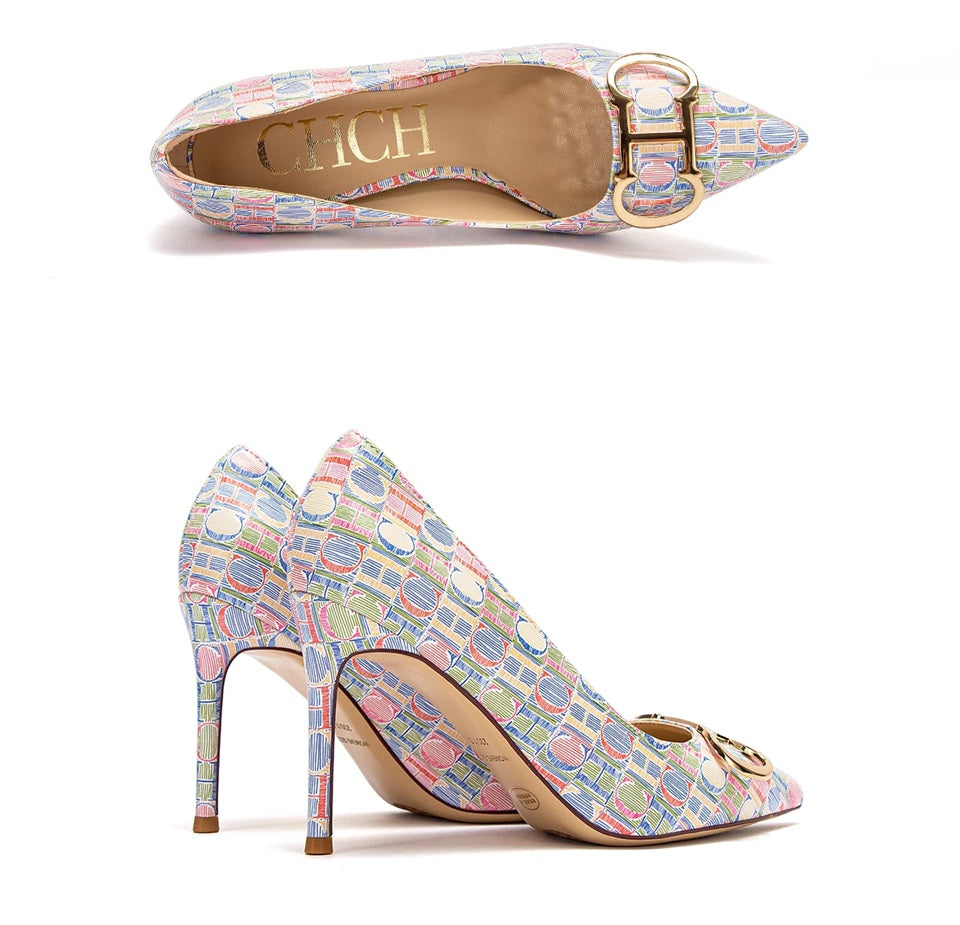 CH Letter Printed Slingback Pumps
