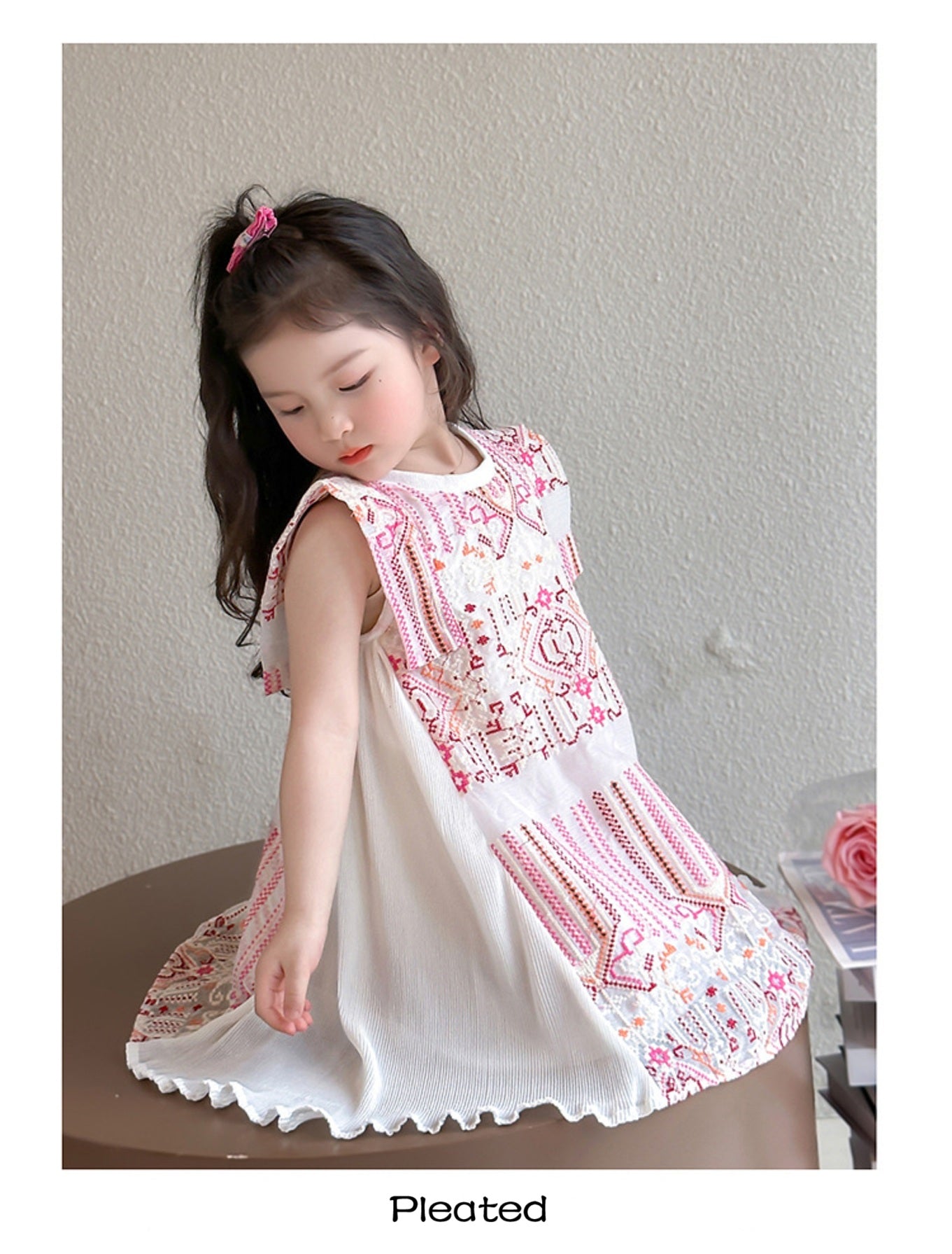 Zylus - Embroidered Little Girl Pleated Sundress