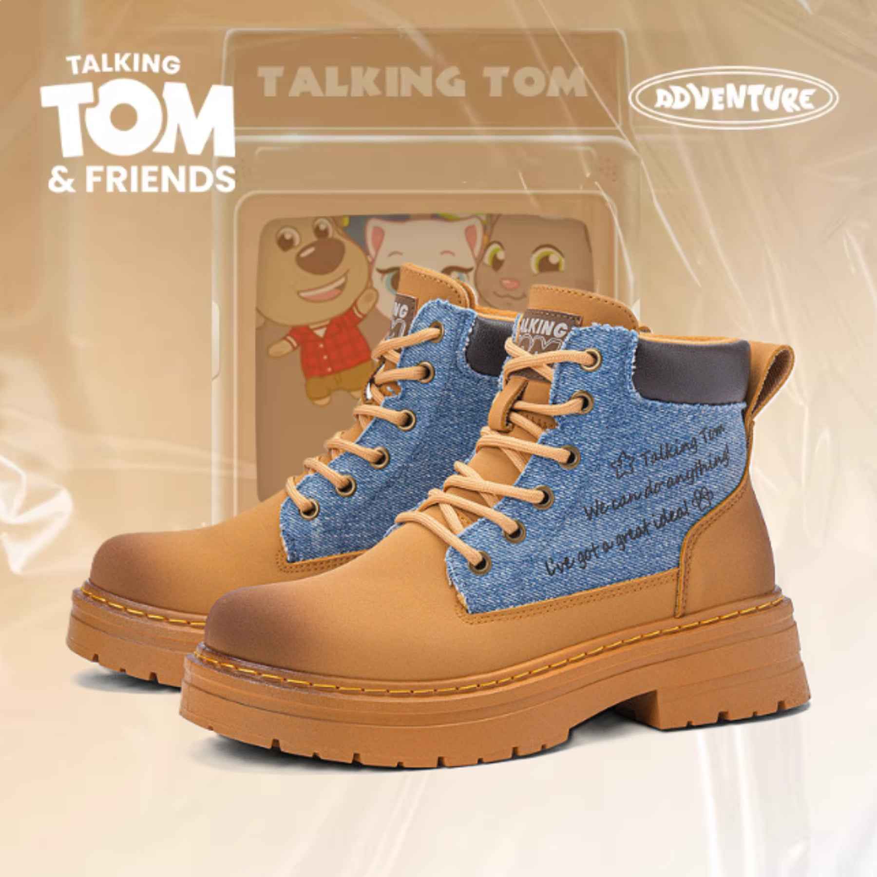 TALKING TOM | High-Top Script Rugged Boots - Khaki